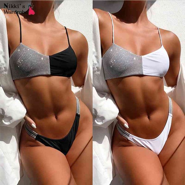 female cut shiny bikini bandeau swimwear for drawstring women sport high bathing suit beachwear 2021, White;black
female cut shiny bikini bandeau swimwear for drawstring women sport high bathing suit beachwear 2021, White;black