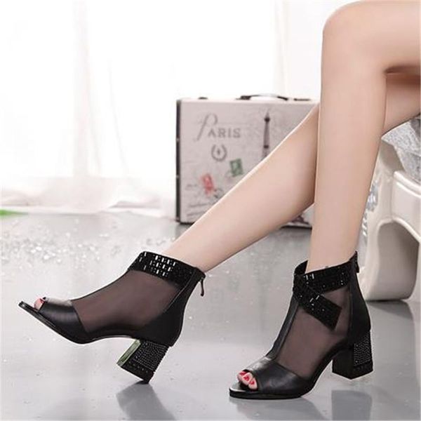 dress shoes 2021 sandals female genuine leather gauze open toe women's high heels rhinestone thick heel cool boots, Black
dress shoes 2021 sandals female genuine leather gauze open toe women's high heels rhinestone thick heel cool boots, Black