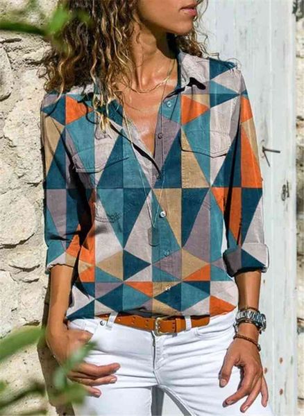 printed womens shirt casual plus size long sleeve shirt ladies all-match blouse, White