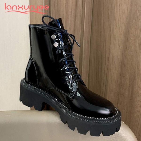 boots lanxuryee motorcycle cow patent leather platform large size round toe thick high heels lace up fashion ankle l95, Black
boots lanxuryee motorcycle cow patent leather platform large size round toe thick high heels lace up fashion ankle l95, Black
