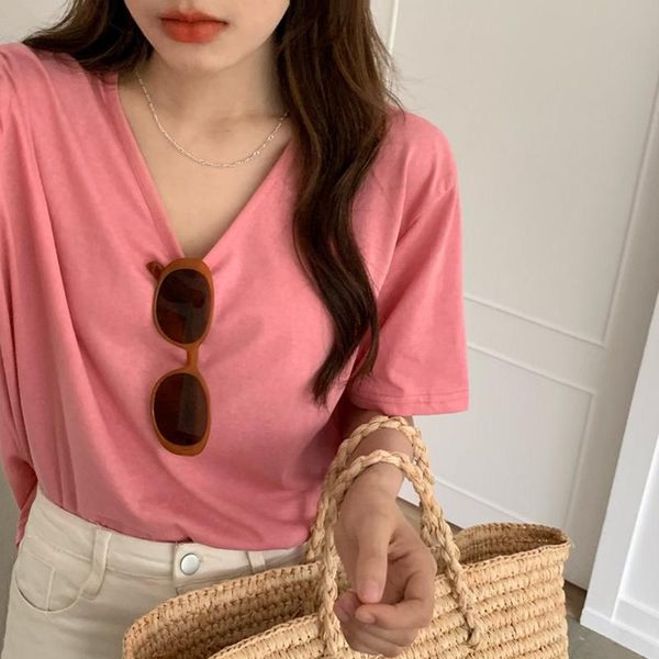 women's t-shirt korean chic simple candy color white v-neck pullover loose casual short sleeve
women's t-shirt korean chic simple candy color white v-neck pullover loose casual short sleeve
