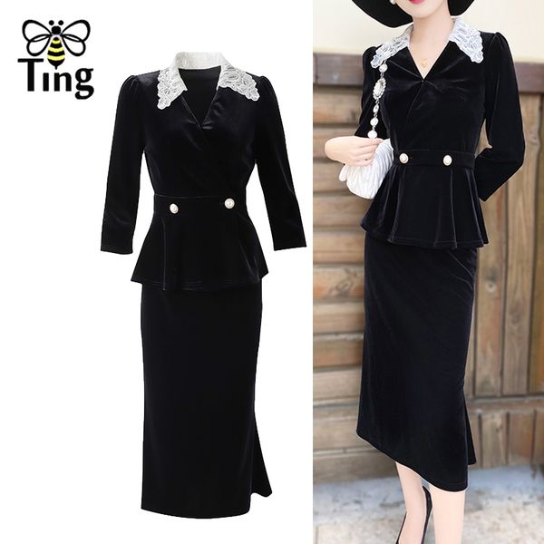 vintage elegant office lady 2 pcs set ruffles blouses & bodycon knee length skirts velvet women s dress winter za 210513, White
vintage elegant office lady 2 pcs set ruffles blouses & bodycon knee length skirts velvet women s dress winter za 210513, White