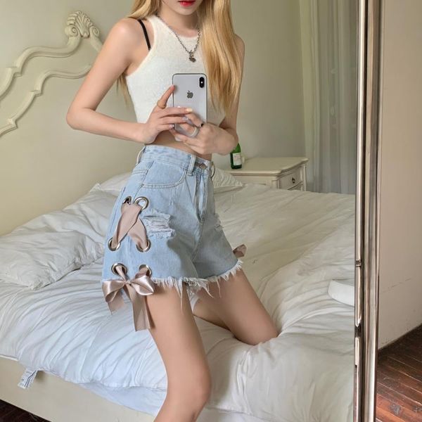 women's jeans gilrs lace up washing holes shorts 2021 summer high waist ripped thin denim short pants, Blue
women's jeans gilrs lace up washing holes shorts 2021 summer high waist ripped thin denim short pants, Blue