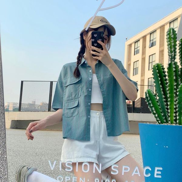 women's blouses & shirts summer 2021 loose and thin collar striped short sleeve shirt, White
women's blouses & shirts summer 2021 loose and thin collar striped short sleeve shirt, White