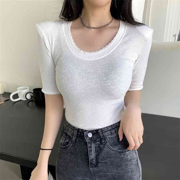 summer tight half sleeve tee shirt the lace edge women short sleeve casual o neck women 210507, White
summer tight half sleeve tee shirt the lace edge women short sleeve casual o neck women 210507, White