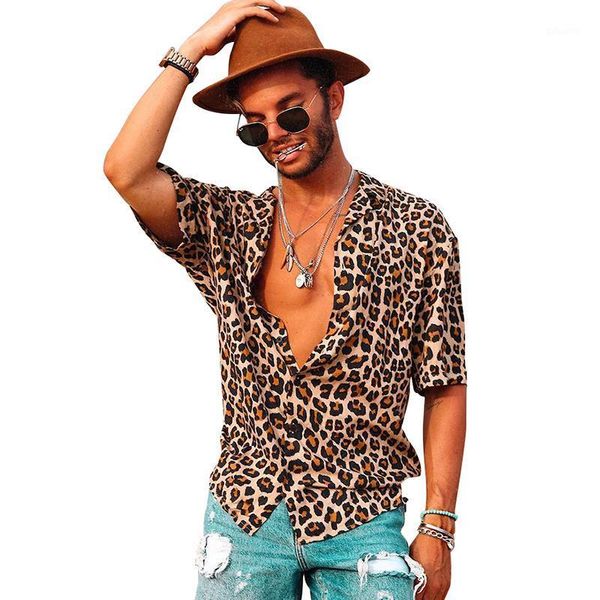 men's fashion leopard print short-sleeved shirt casual turn-down collar male's d40 shirts, White;black
men's fashion leopard print short-sleeved shirt casual turn-down collar male's d40 shirts, White;black