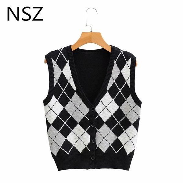 nsz women argyle style sweater vest fall fashion crop sleeveless knitted cardigan jumper tank waistcoat 210819, Black;white
nsz women argyle style sweater vest fall fashion crop sleeveless knitted cardigan jumper tank waistcoat 210819, Black;white