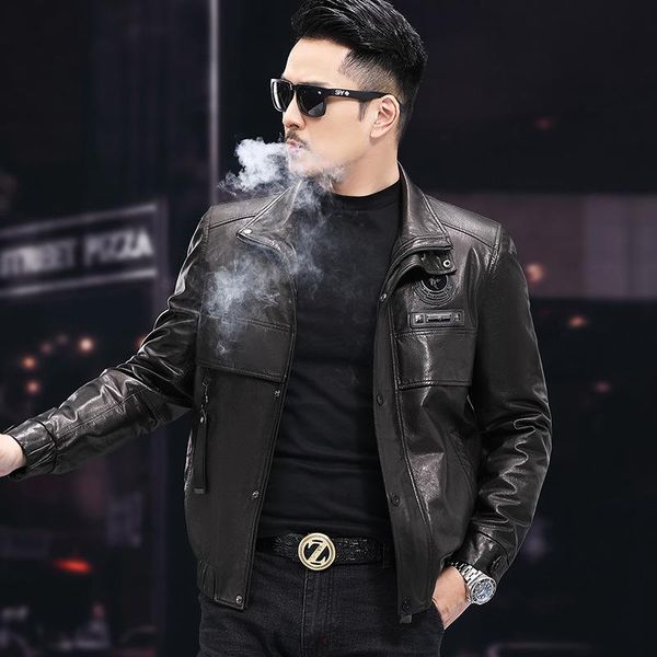 men's leather & faux lhfff goatskin jacket down short lapel motorcycle autumn and winter, Black
men's leather & faux lhfff goatskin jacket down short lapel motorcycle autumn and winter, Black