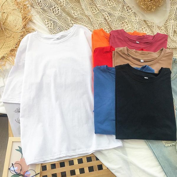women's t-shirt 2021 shirts summer women candy color tees loose minimalist basic vintage casual solid short sleeved t shirt girls plus, White
women's t-shirt 2021 shirts summer women candy color tees loose minimalist basic vintage casual solid short sleeved t shirt girls plus, White