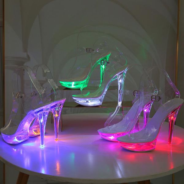 color womens clear transparent led lights peep toe stilettos super high heel 15cm shoes crystal ankle buckle sandals ws309, Black
color womens clear transparent led lights peep toe stilettos super high heel 15cm shoes crystal ankle buckle sandals ws309, Black