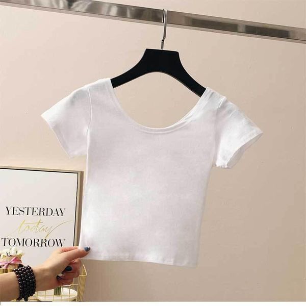 women's t-shirt short-sleeved leaky waist tight bottoming belly button summer solid color shirt for girl, White
women's t-shirt short-sleeved leaky waist tight bottoming belly button summer solid color shirt for girl, White