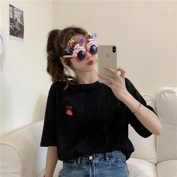 women's t-shirt simple embroidered pattern fashion short sleeve loose all match women female t-shirts, White
women's t-shirt simple embroidered pattern fashion short sleeve loose all match women female t-shirts, White