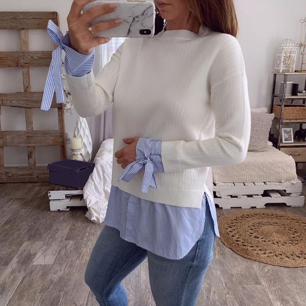 womens and blouses casual long sleeve stripe patchwork pullover fake two pieces blouse blusas mujer de moda, White
womens and blouses casual long sleeve stripe patchwork pullover fake two pieces blouse blusas mujer de moda, White