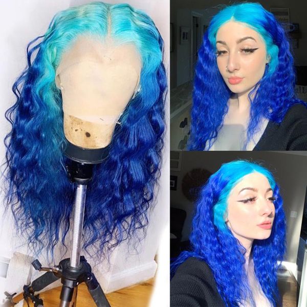 brazilian remy lace front wigs ombre color water wave blue human hair wig pre plucked pink for women, Black;brown
brazilian remy lace front wigs ombre color water wave blue human hair wig pre plucked pink for women, Black;brown