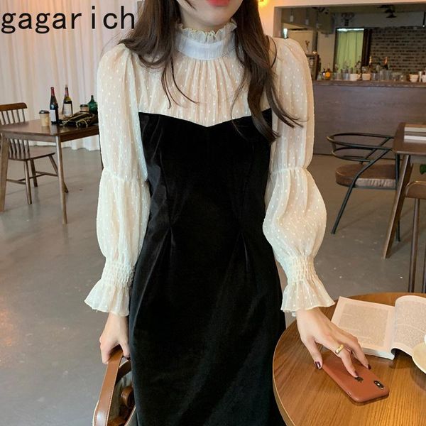 gagarich elegant black dress korea chic stand collar fold polka-dot stitching fake two piece trumpet sleeve velvet long vestidos casual dres, Black;gray
gagarich elegant black dress korea chic stand collar fold polka-dot stitching fake two piece trumpet sleeve velvet long vestidos casual dres, Black;gray