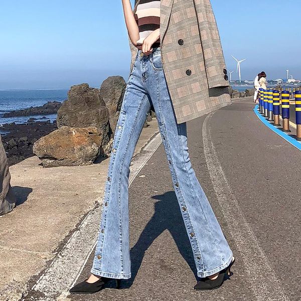 women's jeans fashion button design flare women streetwear office zipper wide leg vintage slim denim trousers female light blue
women's jeans fashion button design flare women streetwear office zipper wide leg vintage slim denim trousers female light blue