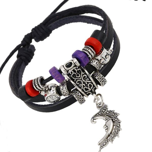 bohemia three straps genuine leather bracelets black leather handmade braided beaded bangles with moon charms women wristbands, Golden;silver
bohemia three straps genuine leather bracelets black leather handmade braided beaded bangles with moon charms women wristbands, Golden;silver