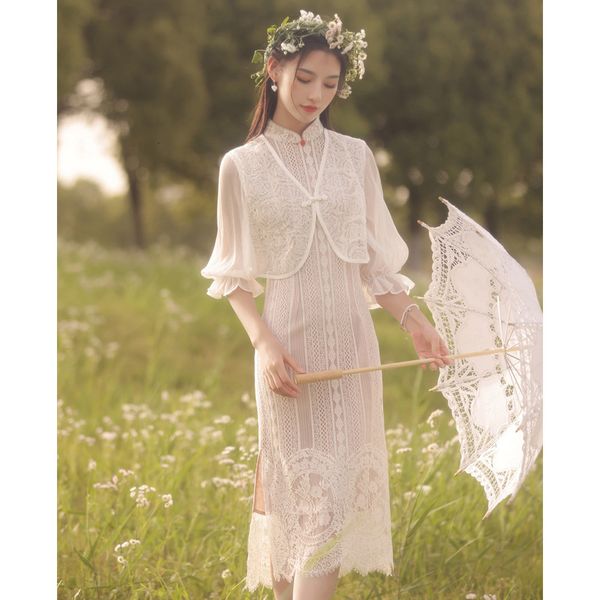 luxury casual dresses cheongsam 2021 young women's summer french lace shawl two-piece set improved drs medium length, Black;gray
luxury casual dresses cheongsam 2021 young women's summer french lace shawl two-piece set improved drs medium length, Black;gray