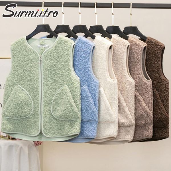 women's vests surmiitro lambswool korean style women vest 2021 autumn winter sleeveless jacket female green blue coat outwear, Black;white
women's vests surmiitro lambswool korean style women vest 2021 autumn winter sleeveless jacket female green blue coat outwear, Black;white