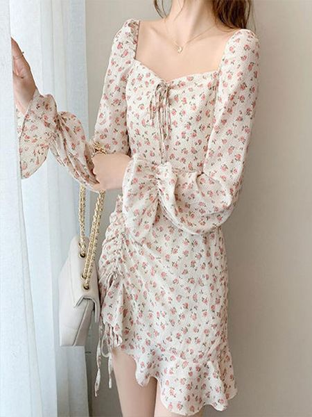 women's spring autumn style dress printed square collar lantern sleeve lace up ruffles elegant vintage 3202 casual dresses, Black;gray
women's spring autumn style dress printed square collar lantern sleeve lace up ruffles elegant vintage 3202 casual dresses, Black;gray