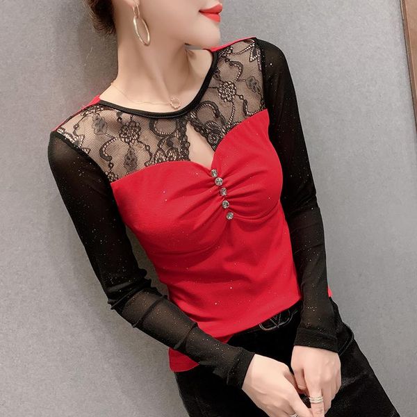 women's t-shirt woman tshirts 2021 spring long sleeve mesh and shirt hollow out lace patchwork plus size blusas, White
women's t-shirt woman tshirts 2021 spring long sleeve mesh and shirt hollow out lace patchwork plus size blusas, White
