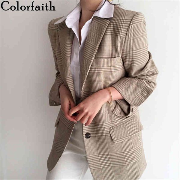 colorfaith new autumn winter women's blazers plaid buttons pockets jackets checkered vintage fashionable wild jk3511 210413, White;black 
colorfaith new autumn winter women's blazers plaid buttons pockets jackets checkered vintage fashionable wild jk3511 210413, White;black