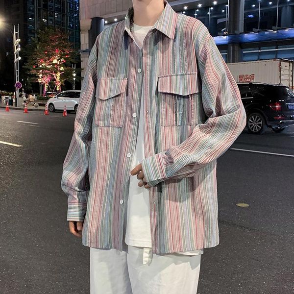 men's casual shirts 2021striped shirt summer trendy retro pu handsome long-sleeved hong kong style ins loose leisure workwear coat, White;black
men's casual shirts 2021striped shirt summer trendy retro pu handsome long-sleeved hong kong style ins loose leisure workwear coat, White;black
