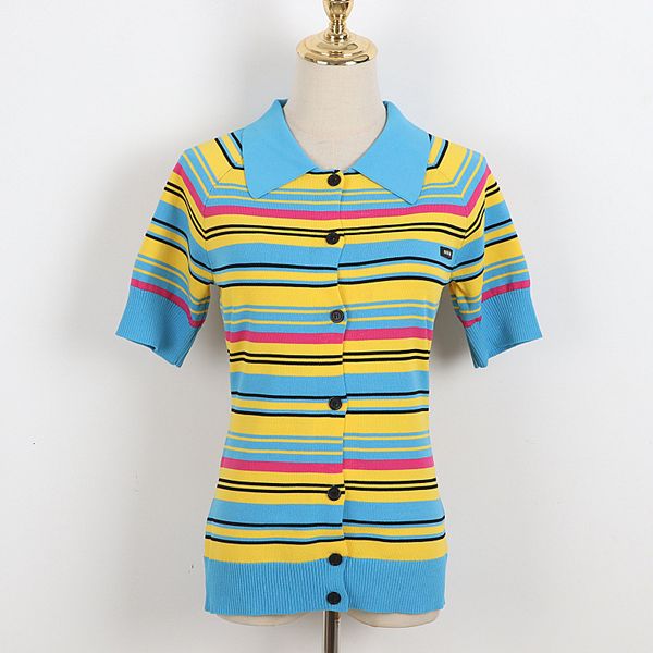 women's t-shirt color striped sweater 2021 summer vinatge korean ice silk knitwaer cardigan short-sleeved women clothing 2tql, White
women's t-shirt color striped sweater 2021 summer vinatge korean ice silk knitwaer cardigan short-sleeved women clothing 2tql, White
