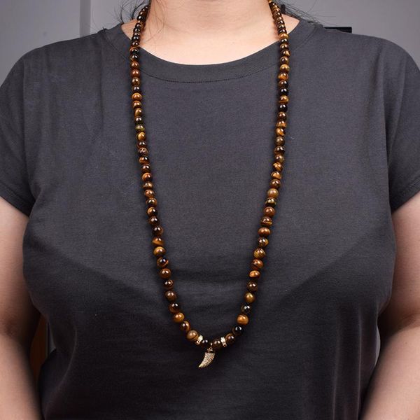 chokers fashion 108 mala beads necklaces women natural tiger eye stone meditation yoga reiki necklace men horn with cubic zircon jewelry, Golden;silver
chokers fashion 108 mala beads necklaces women natural tiger eye stone meditation yoga reiki necklace men horn with cubic zircon jewelry, Golden;silver