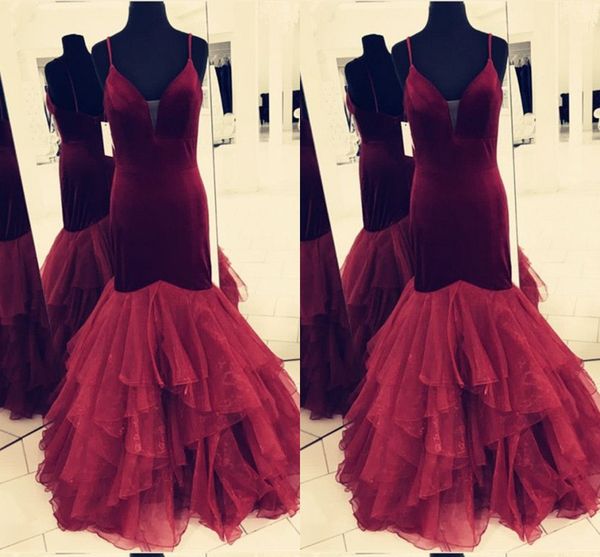 burgundy velvet mermaid prom evening dresses formal gowns deep v neck with spaghetti straps ruffled skirt organza longpageant dresess, Black
burgundy velvet mermaid prom evening dresses formal gowns deep v neck with spaghetti straps ruffled skirt organza longpageant dresess, Black