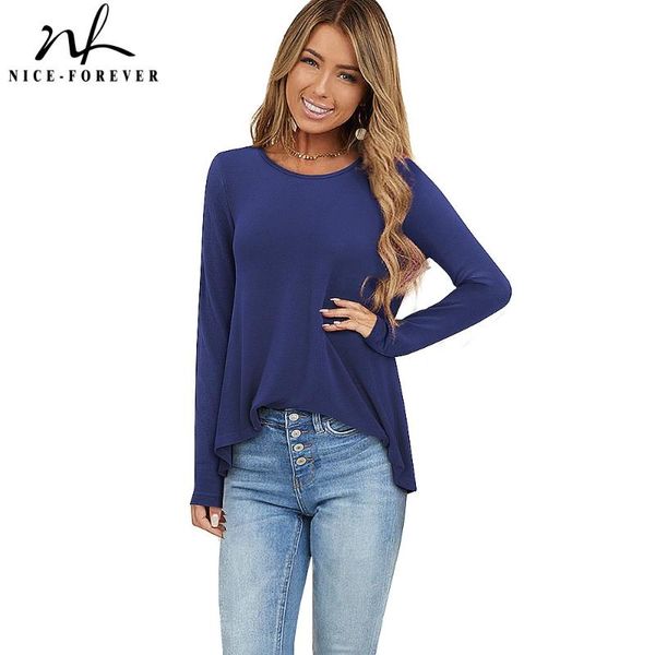 women's t-shirt nice-forever winter women pure color with full length sleeve casual tunic oversized tees bty420, White
women's t-shirt nice-forever winter women pure color with full length sleeve casual tunic oversized tees bty420, White