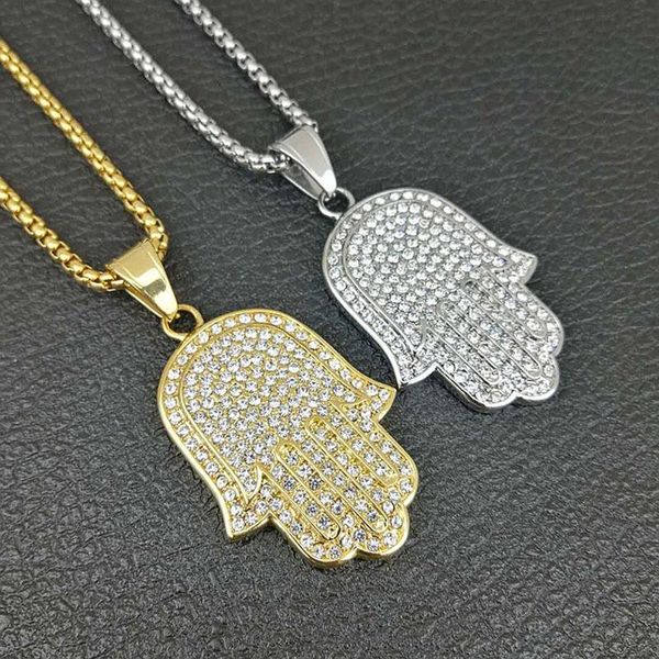 pendant necklaces hip hop iced out full rhinestone fatima hand pendants for women/men jewelry gold color stainless steel chain, Silver
pendant necklaces hip hop iced out full rhinestone fatima hand pendants for women/men jewelry gold color stainless steel chain, Silver