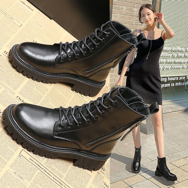 leather martin women's winter thick bottom thin section 2021 spring and autumn single breathable short boots, Black
leather martin women's winter thick bottom thin section 2021 spring and autumn single breathable short boots, Black