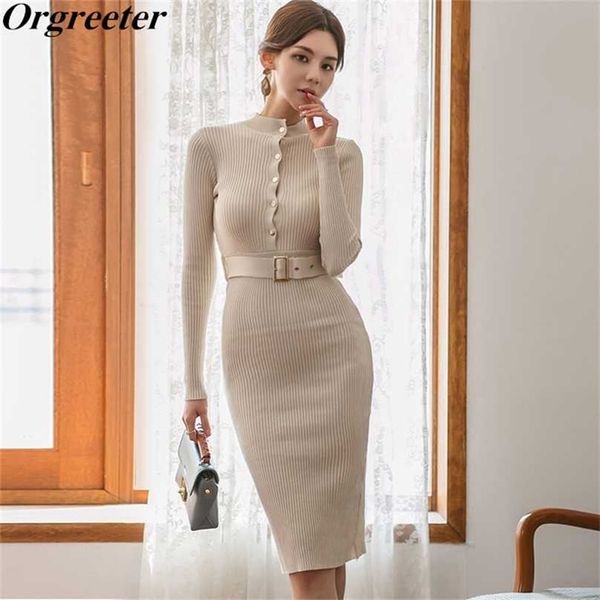 spring fall solid knitted dresse single breasted long sleeve slim back slit sheath sweater dress with belt 211119, Black;gray
spring fall solid knitted dresse single breasted long sleeve slim back slit sheath sweater dress with belt 211119, Black;gray