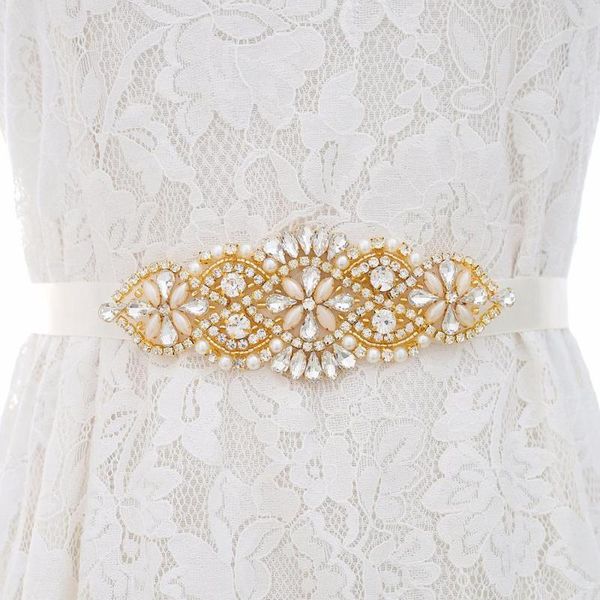 wedding sashes hongfuyu luxury golden diamonds opals bridal girdle for dress shiny crystal pearls satin sash gown accessory, White 
wedding sashes hongfuyu luxury golden diamonds opals bridal girdle for dress shiny crystal pearls satin sash gown accessory, White