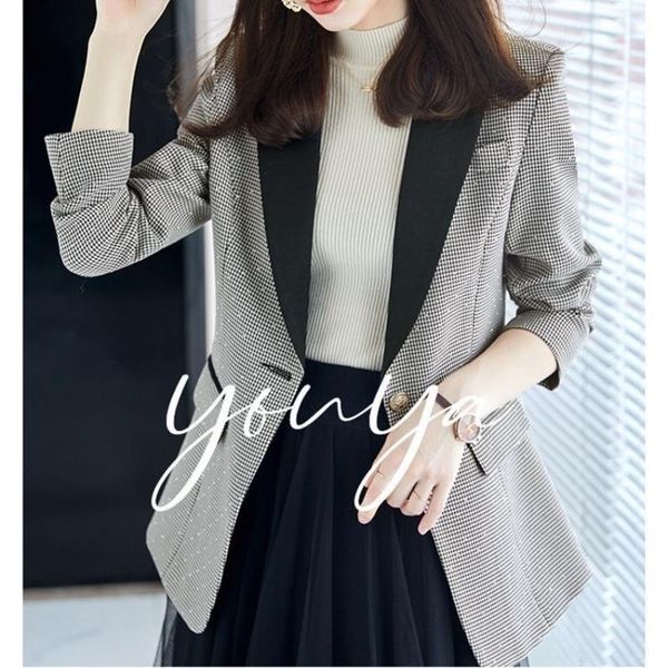 women's suits & blazers houndstooth suit jacket fashion high-end flashing diamond shiny blazer women elegant 2021 spring autumn office, White;black
women's suits & blazers houndstooth suit jacket fashion high-end flashing diamond shiny blazer women elegant 2021 spring autumn office, White;black
