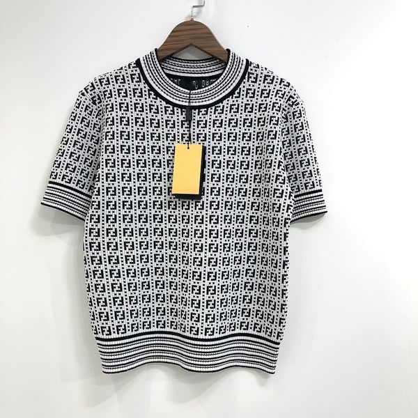 sweater knit 2021 summer double f letter jacquard t-shirt round neck pullover short sleeve thin women's, White;black
sweater knit 2021 summer double f letter jacquard t-shirt round neck pullover short sleeve thin women's, White;black