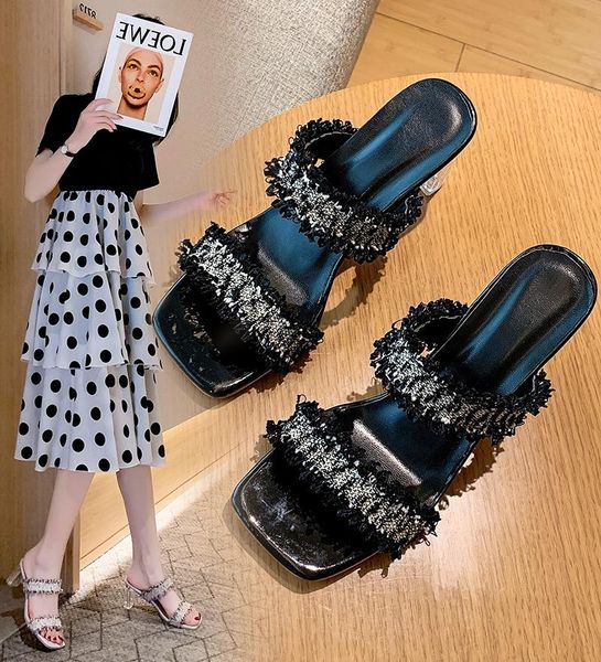 slippers summer high-heeled female lace upper fashion transparent heel, Black
slippers summer high-heeled female lace upper fashion transparent heel, Black