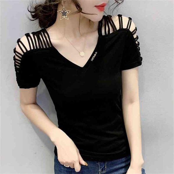 women white short sleeve tee summer casual cut-out v-neck t-shirts cotton female t03604b 210421, Black;gray
women white short sleeve tee summer casual cut-out v-neck t-shirts cotton female t03604b 210421, Black;gray