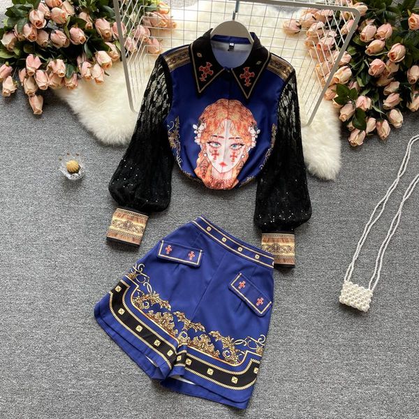 women's tracksuits summer 2 pieces clothing set women suits lace sleeve girl printed blouse +shorts fashion, Gray
women's tracksuits summer 2 pieces clothing set women suits lace sleeve girl printed blouse +shorts fashion, Gray