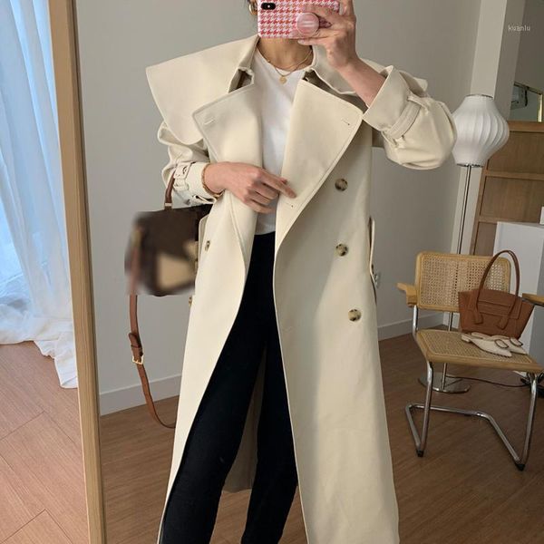 women's trench coats wiccon 2021 korean autumn elegant large lapel double-breasted straight tube solid color long coat for women, Tan;black
women's trench coats wiccon 2021 korean autumn elegant large lapel double-breasted straight tube solid color long coat for women, Tan;black