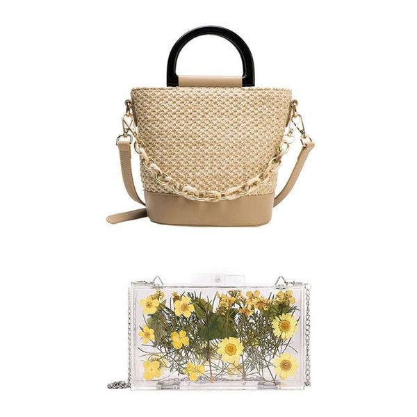 evening bags 2pcs female tote bucket bag summer high-quality straw women's handbag with acrylic transparent daisy shoulder
evening bags 2pcs female tote bucket bag summer high-quality straw women's handbag with acrylic transparent daisy shoulder