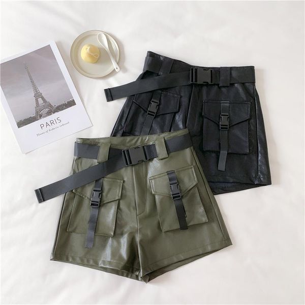 women's shorts high waist wide leg cargo vintage sashes solid khaki pocket women 2021 leather autumn fashion, White;black
women's shorts high waist wide leg cargo vintage sashes solid khaki pocket women 2021 leather autumn fashion, White;black