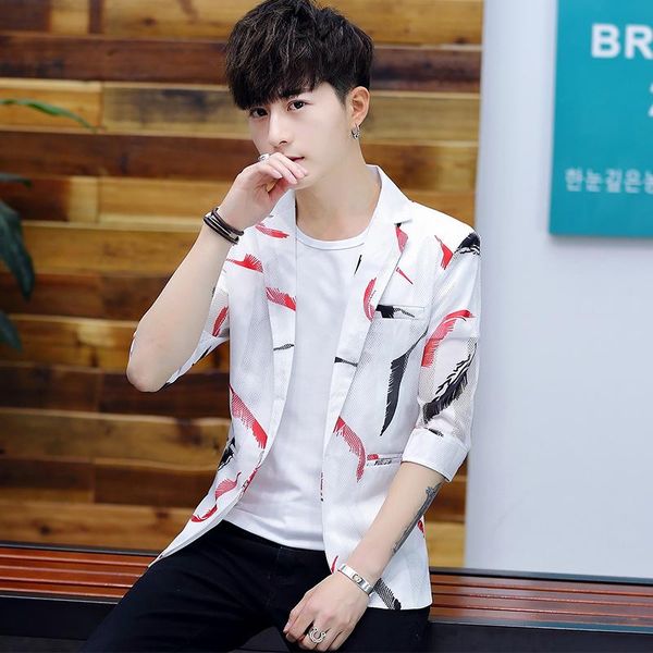 dyb&zacq summer seven minute sleeve printed suit jacket male thin small handsome casual men's single western clothes suits & blazers, White;black
dyb&zacq summer seven minute sleeve printed suit jacket male thin small handsome casual men's single western clothes suits & blazers, White;black
