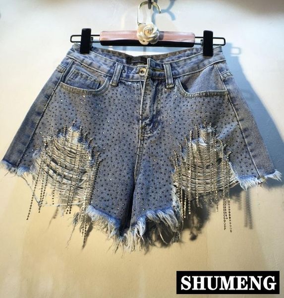 women's jeans blue denim shorts women summer heavy rhinestones diamond tassel high waist ripped female pants
women's jeans blue denim shorts women summer heavy rhinestones diamond tassel high waist ripped female pants