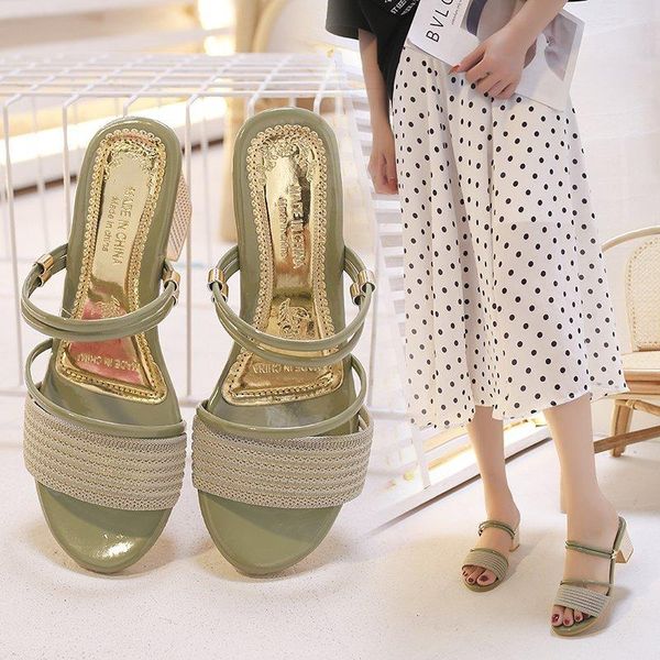 women's summer slippers fashion female high square heel sandals striped lady slides, Black
women's summer slippers fashion female high square heel sandals striped lady slides, Black
