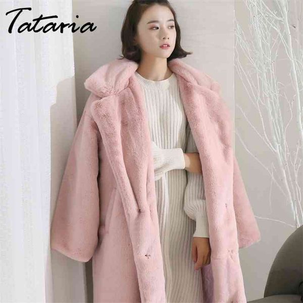tataria winter women elegant faux rabbit fur coat for long loose lapel over thick warm female plush s 210514, Black 
tataria winter women elegant faux rabbit fur coat for long loose lapel over thick warm female plush s 210514, Black