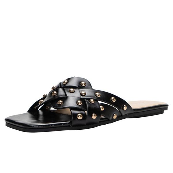 slippers women's shoes summer korean style rivet braided belt flat heel fashion square toe outer wear casual sandals, Black
slippers women's shoes summer korean style rivet braided belt flat heel fashion square toe outer wear casual sandals, Black