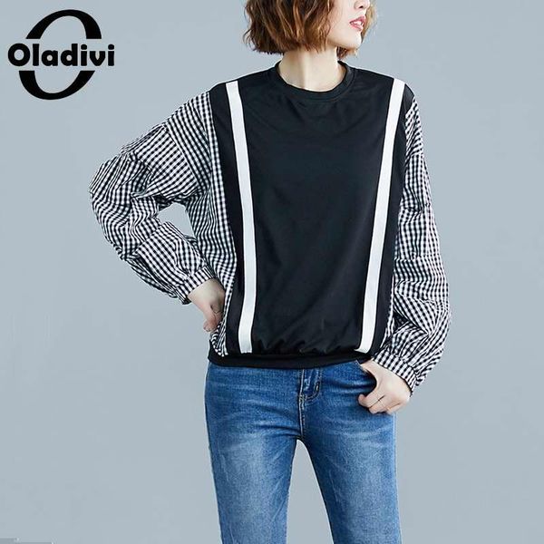 women's blouses & shirts oladivi fashion women patchwork plaid lady casual loose large size female tunic 2021 autumn arrival 7470, White
women's blouses & shirts oladivi fashion women patchwork plaid lady casual loose large size female tunic 2021 autumn arrival 7470, White