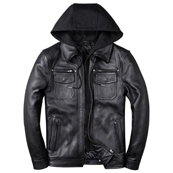 men's leather & faux men cowhide windbreaker coat real hooded jacket size 5xl vintage winter autumn streetwear, Black
men's leather & faux men cowhide windbreaker coat real hooded jacket size 5xl vintage winter autumn streetwear, Black